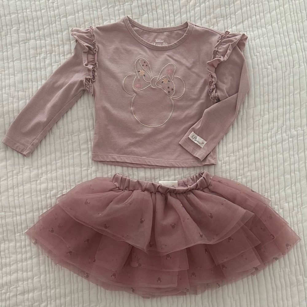 Minnie Mouse Pink Ruffle Long Sleeve Top and Tulle Skirt Set